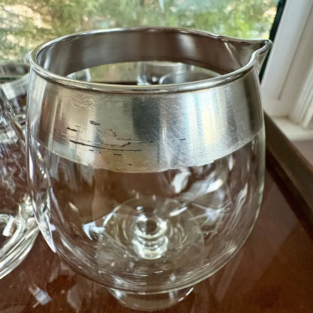Vintage Dorothy Thorpe Silver Band Cocktail Set Pitcher & Snifter With Tumblers